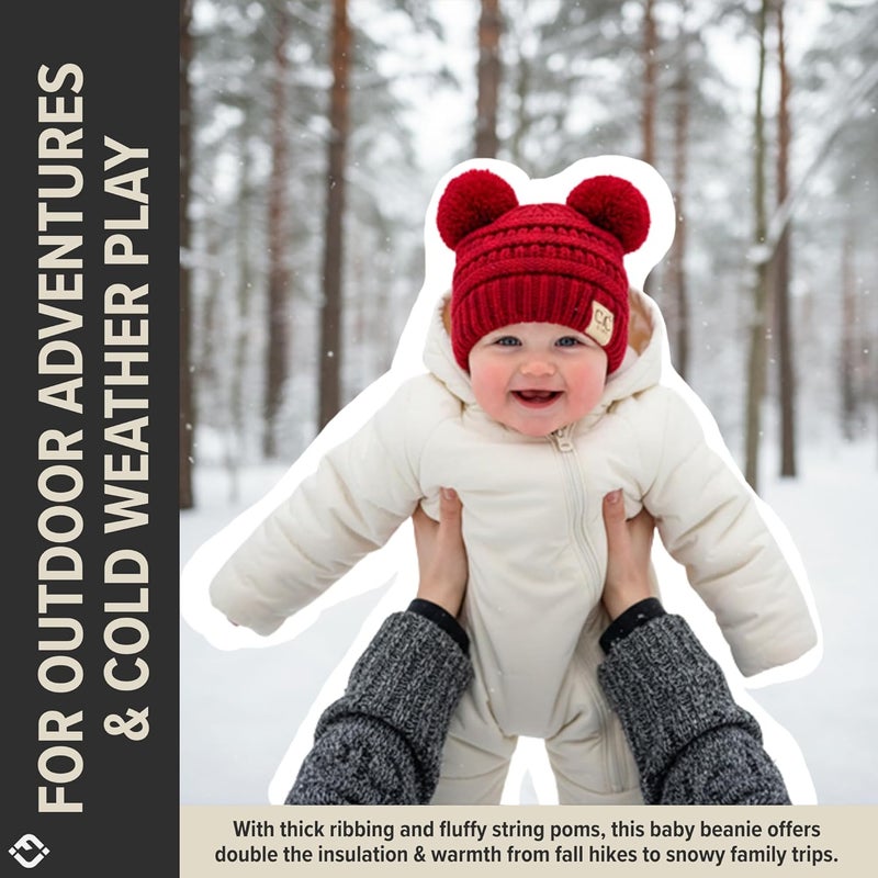 Funky Junque Double Pom Pom Baby Beanie – Newborn Girl Winter Hat 0–12 Months, Cute Cozy Knit Infant Beanies for Cold Weather - Image 3